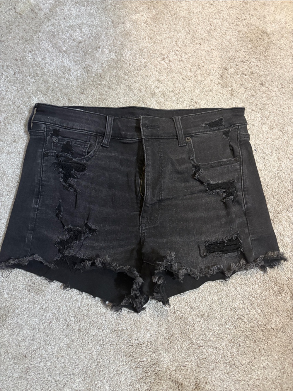 American Eagle Outfitters Black Distressed High-Rise Denim Shorts